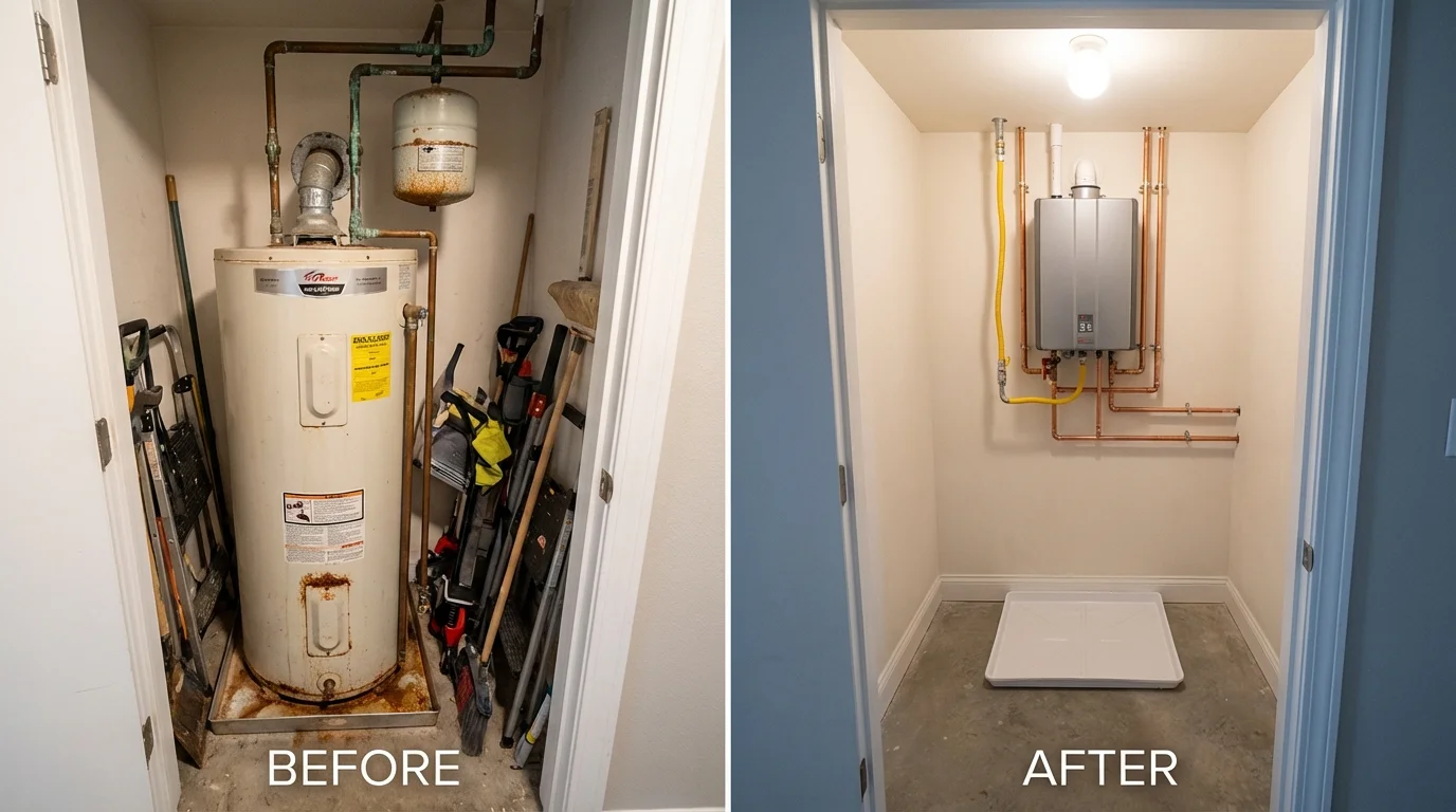Tank water heater versus wall-mounted tankless unit comparison for Exeter, NH homeowners